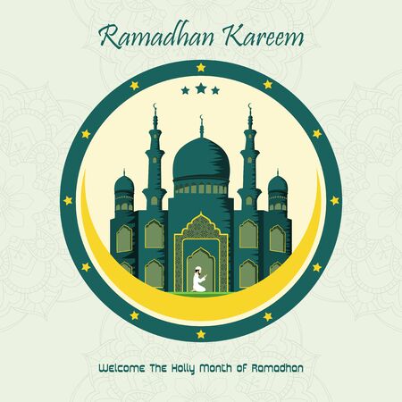 Ramadan Kareem with Mosque backgroundのイラスト素材