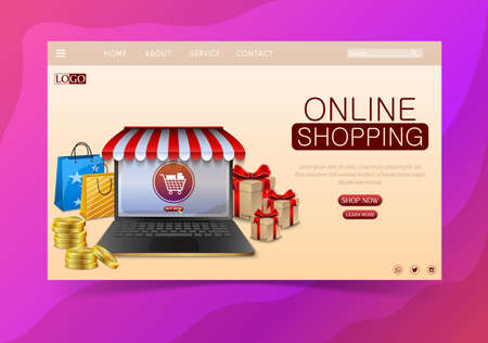 Shopping Online design concept with laptop and giftsのイラスト素材