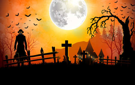 Halloween death with grim reaper in the graveyardのイラスト素材