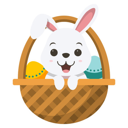 Cute white rabbit cartoon in the basketのイラスト素材