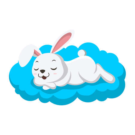 Cute little white bunny sleeping on pillowのイラスト素材
