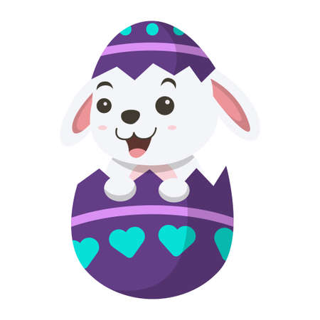 Cute white bunny inside an Easter eggのイラスト素材