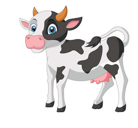 Cute baby cow cartoon on white backgroundのイラスト素材