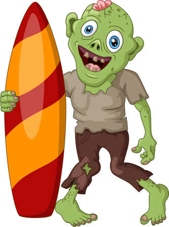 Creepy zombie cartoon holding a surfboardのイラスト素材