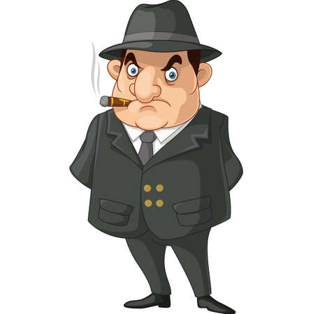 Cute detective man cartoon smoking cigaretteのイラスト素材