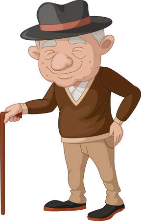 Cute elderly man cartoon with a caneのイラスト素材