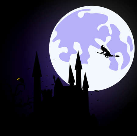 Halloween background with witch flyingのイラスト素材