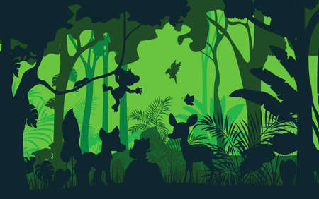 Silhouettes of animals in the forestのイラスト素材