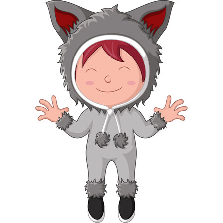 Cute little boy cartoon wearing werewolf costumeのイラスト素材