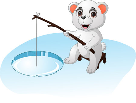 Cute polar bear cartoon fishingのイラスト素材
