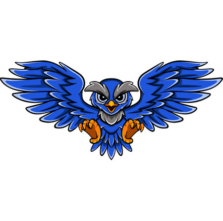Cute blue owl cartoon mascot flyingのイラスト素材