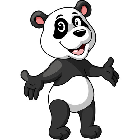 Cute little panda cartoon presentingのイラスト素材