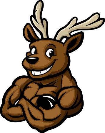 Strong reindeer cartoon mascot characterのイラスト素材