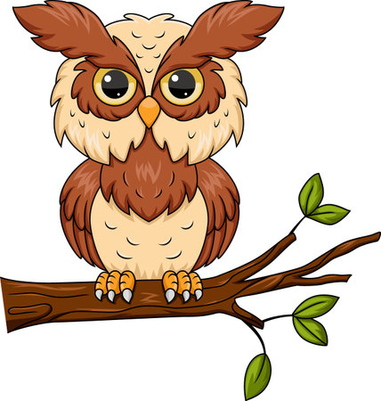 Cute owl cartoon on tree branchのイラスト素材