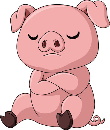 Cute sad pig cartoon on white backgroundのイラスト素材