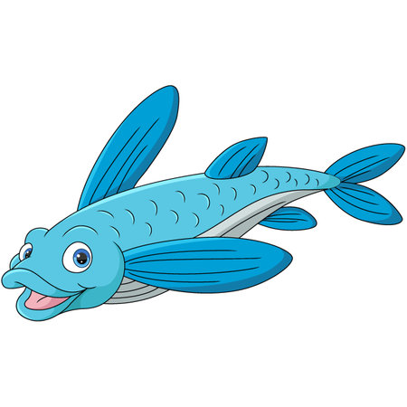 Cute flying fish cartoon on white backgroundのイラスト素材