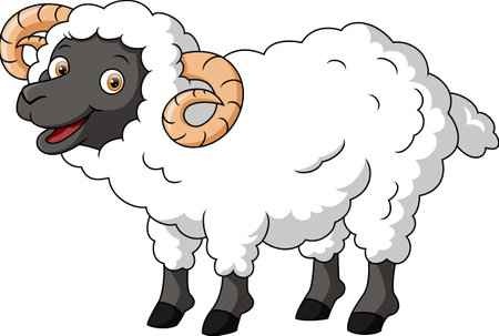 Cute happy sheep cartoon isolated on white backgroundのイラスト素材