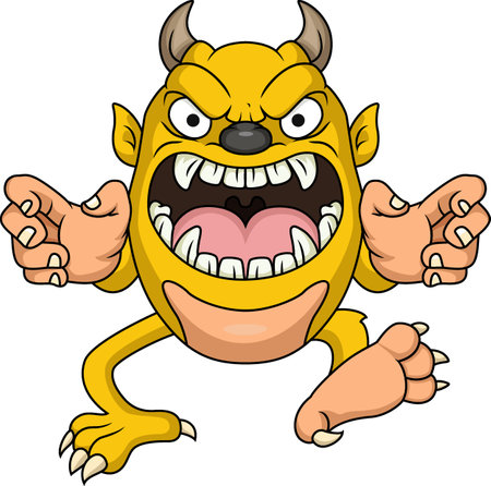 Cute yellow monster cartoon on white backgroundのイラスト素材