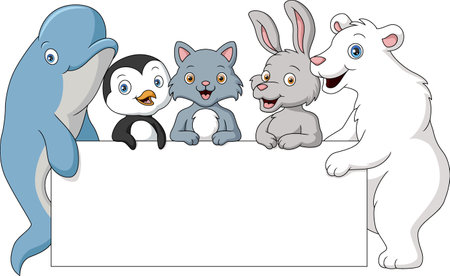 Cute animals with blank signのイラスト素材