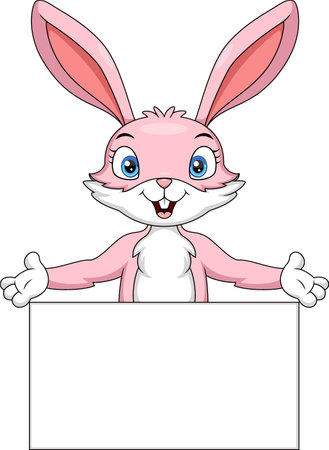 Cute rabbit cartoon with blank signのイラスト素材
