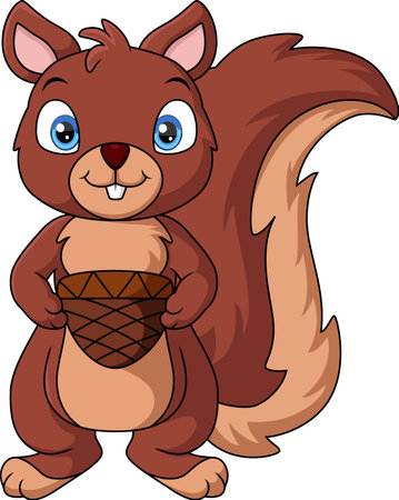 Cute squirrel cartoon holding a nutのイラスト素材