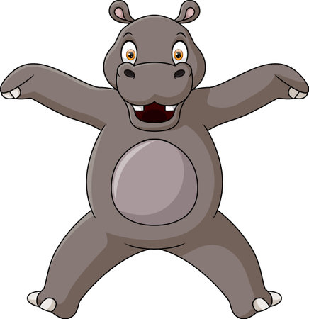 Happy hippo cartoon dancing poseのイラスト素材