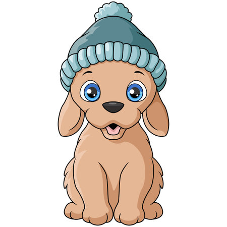 Cute little dog cartoon wearing hatのイラスト素材