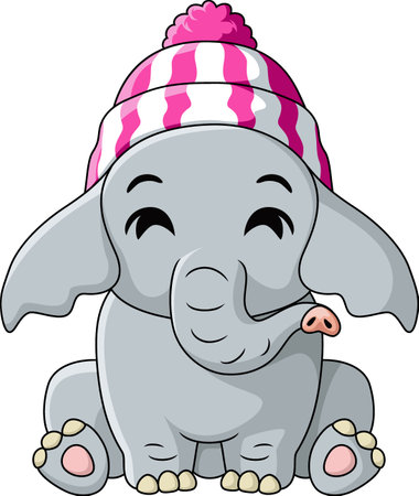 Cute little elephant wearing hatのイラスト素材