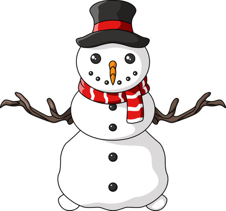 Christmas snowman wearing a hat and scarfのイラスト素材