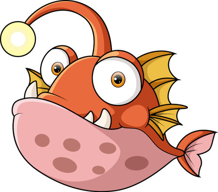 Cute angler fish cartoon on white backgroundのイラスト素材