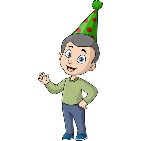 Cute little boy cartoon wearing party hatのイラスト素材