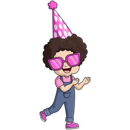 Cute little girl cartoon wearing party hatのイラスト素材