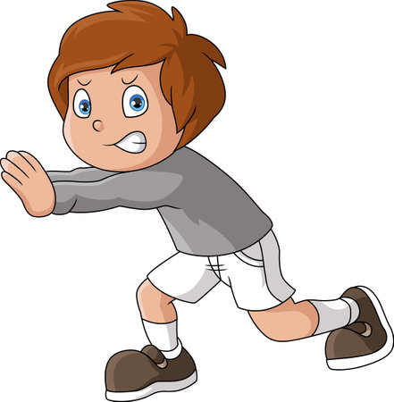 Cute little boy cartoon scared and runningのイラスト素材