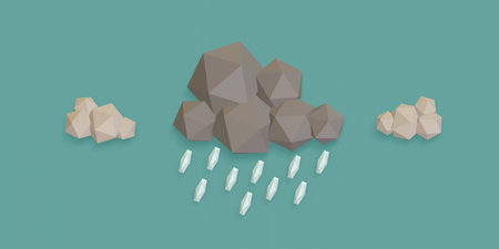 Rainy sky, gray cloud with rain on blue background, abstract geometric shapes, weather and Meteorological concept, 3d render.の写真素材