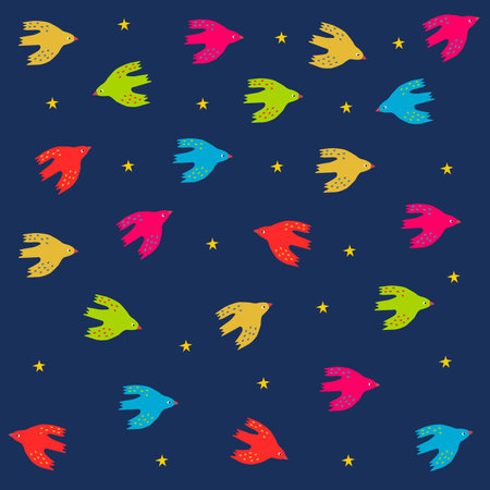 Colorful Birds and Stars Pattern Vectorのイラスト素材