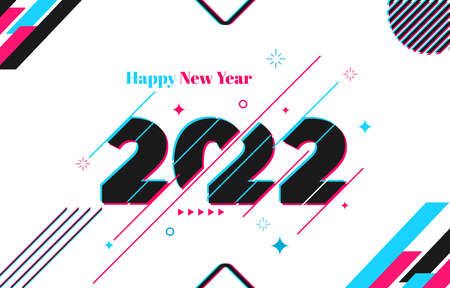 Happy New Year 2022 Glitch Effect Memphis Styleのイラスト素材