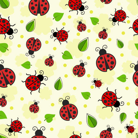 Bugs and Insects Between Leaves and Flowers Seamless Patternのイラスト素材