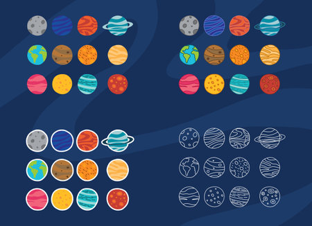 Set of Flat Colorful Planet Vector Iconのイラスト素材