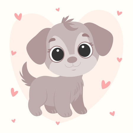 Cute little puppy with hearts. Vector illustration in cartoon style.のイラスト素材