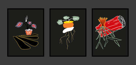 Set of wall art with ornamental plant theme. Ornamental plant vector illustration.のイラスト素材