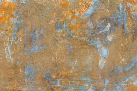 Rusty metal background. Rusted blue painted metal wall. Scratched metal surface