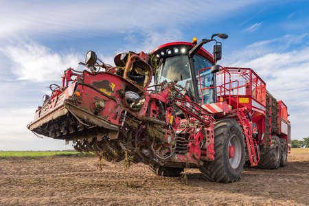Poturzyn, Poland - 19th to 20th of September 2020: Sugar beet harvester (Holmer Terra Dos T4) on a field after agricultural work during Agro Showのeditorial素材