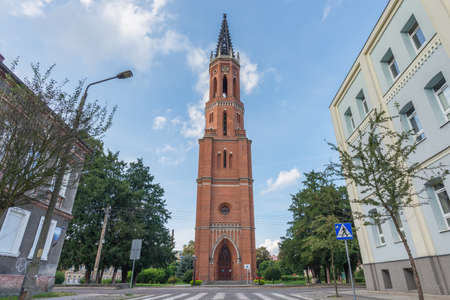 The Evangelical Church Tower (lookout tower) in Sagan (Polish: Å»agaÅ), western Poland, Lubusz Voivodeship: 12.09.2021のeditorial素材
