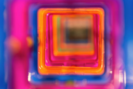 The blurred rainbow square tunnel made from the magnetic constructor toy.