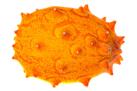 The whole fruit of kiwano isolated on white background. Horned melonの写真素材