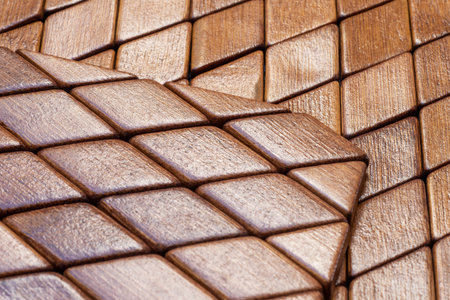 Rhombous bamboo mosaic tiles. Wood background texture