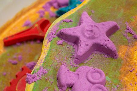 Close Up Of Sea Star Made Of Pink Kinetic Sandの写真素材