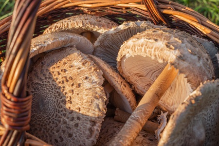 Closeup shot of stacked mushroomsの写真素材