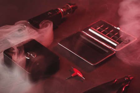 Repair,maintenance vaping device mod. Upgrade parts for modern vaporizer e-cig device,spare parts.の写真素材
