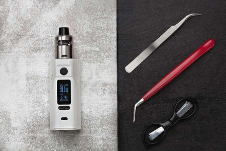 Repair,maintenance vaping device mod. Upgrade parts for modern vaporizer e-cig device,spare parts.の写真素材